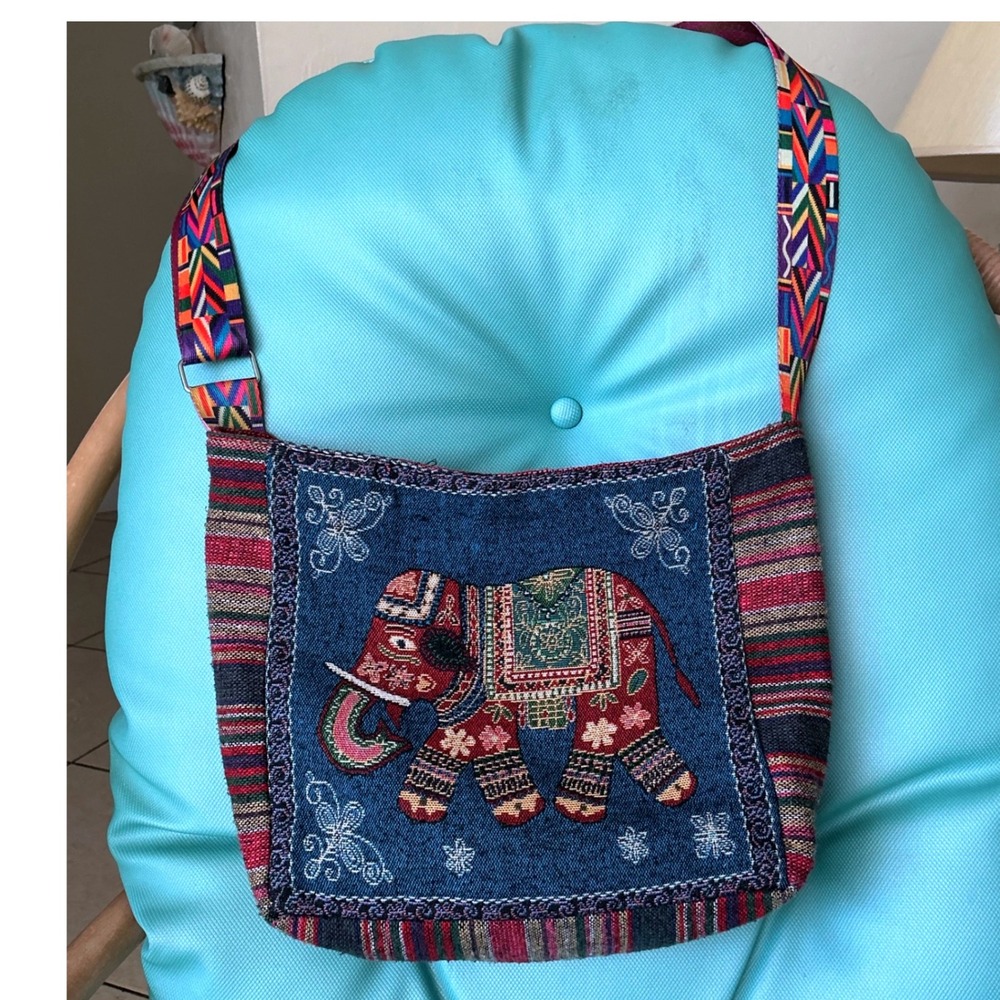 Elephant Tapestry Crossbody Bag‎ Women Multicolor Excellent Boho Woven Purse